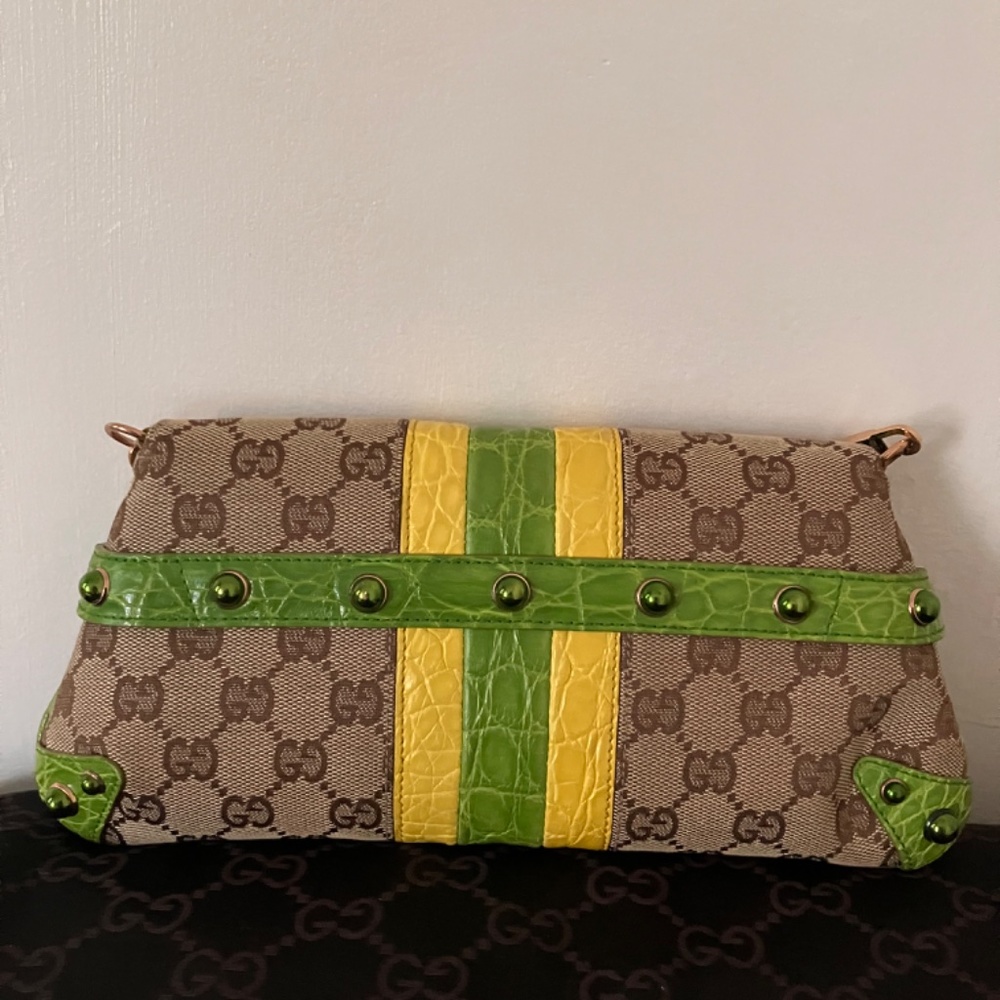 Very rare, vintage Gucci alligator and monogram canvas clutch - Picture 3 of 8